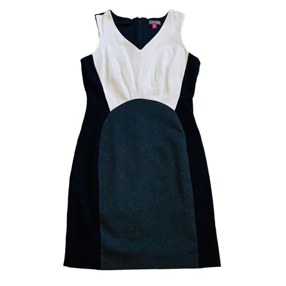 Vince Camuto Black, White & Gray Colorblock Sleeveless Midi Dress - Size 8P - Picture 7 of 15